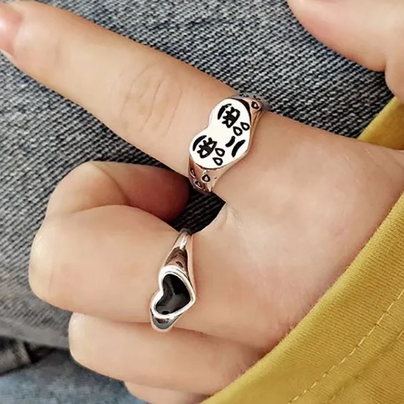 Sterling Silver Sad Crying Face Adjustable Ring - Picture 4 of 10